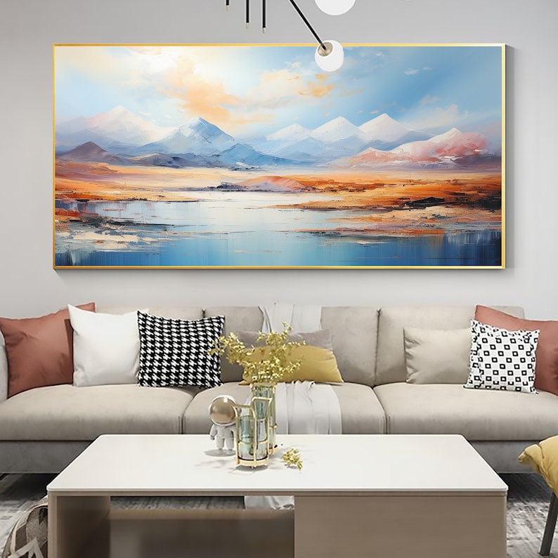 Abstract Mountain Oil Painting on Canvas, Original Blue Sky Painting,Large Wall Art Texture Minimalist Art Custom Painting Living Room Decor - Oil Painting Haven Oil Painting Haven