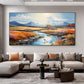 Original River Landscape Oil Painting on Canvas, Abstract Blue Mountain Painting, Large Wall Art Nature Painting Living Room Decor - Oil Painting Haven