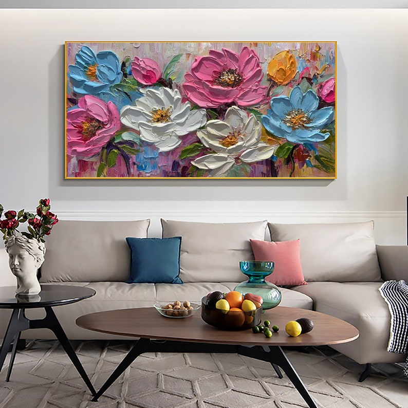 Minimalist Flower Oil Painting on Canvas, Large Wall Art, Original Custom Floral Landscape Painting,Thick Texture Wall Art Living Room Decor - Oil Painting Haven Oil Painting Haven