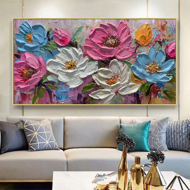 Minimalist Flower Oil Painting on Canvas, Large Wall Art, Original Custom Floral Landscape Painting,Thick Texture Wall Art Living Room Decor - Oil Painting Haven Oil Painting Haven