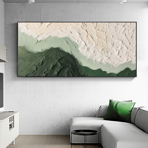 Abstract Minimalist Beach Oil Painting on Canvas,Original Texture Wall Art Custom Green Ocean Wave Painting,Large Wall Art Living Room Decor - Oil Painting Haven Oil Painting Haven