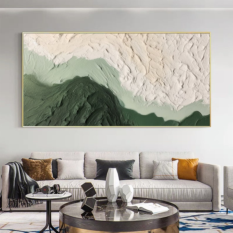 Abstract Minimalist Beach Oil Painting on Canvas,Original Texture Wall Art Custom Green Ocean Wave Painting,Large Wall Art Living Room Decor - Oil Painting Haven Oil Painting Haven