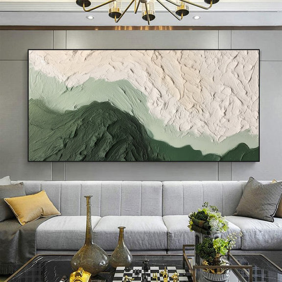 Abstract Minimalist Beach Oil Painting on Canvas,Original Texture Wall Art Custom Green Ocean Wave Painting,Large Wall Art Living Room Decor - Oil Painting Haven Oil Painting Haven