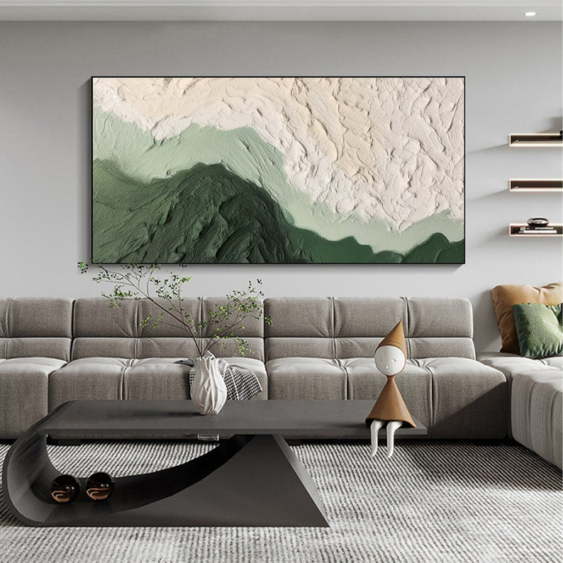 Abstract Minimalist Beach Oil Painting on Canvas,Original Texture Wall Art Custom Green Ocean Wave Painting,Large Wall Art Living Room Decor - Oil Painting Haven Oil Painting Haven