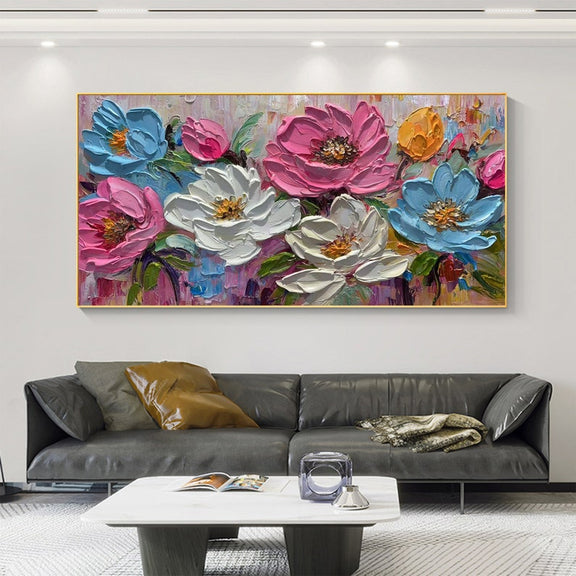 Minimalist Flower Oil Painting on Canvas, Large Wall Art, Original Custom Floral Landscape Painting,Thick Texture Wall Art Living Room Decor - Oil Painting Haven Oil Painting Haven