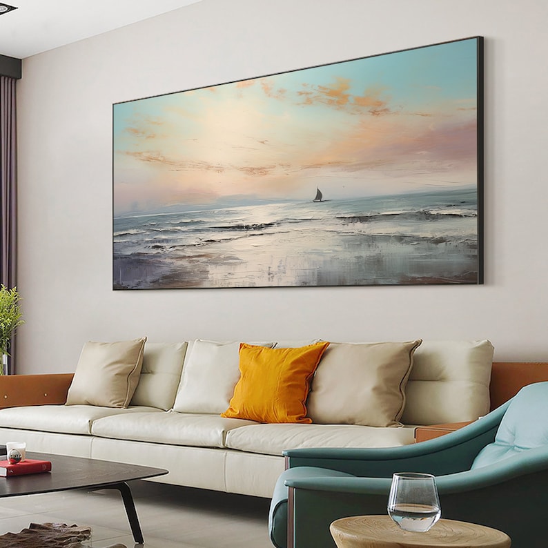 Abstract Nautical Oil Painting on Canvas, Large Wall Art, Original Ocean Landscape Painting Beach Decor Minimalist Art, Living Room Decor - Oil Painting Haven Oil Painting Haven