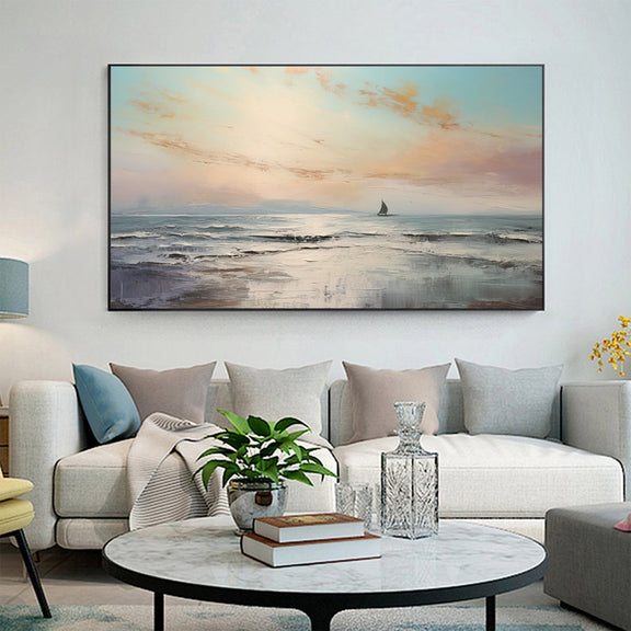 Abstract Nautical Oil Painting on Canvas, Large Wall Art, Original Ocean Landscape Painting Beach Decor Minimalist Art, Living Room Decor - Oil Painting Haven Oil Painting Haven