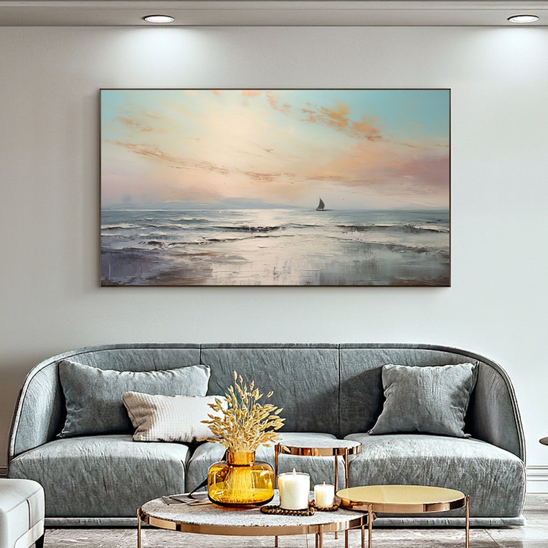 Abstract Nautical Oil Painting on Canvas, Large Wall Art, Original Ocean Landscape Painting Beach Decor Minimalist Art, Living Room Decor - Oil Painting Haven Oil Painting Haven