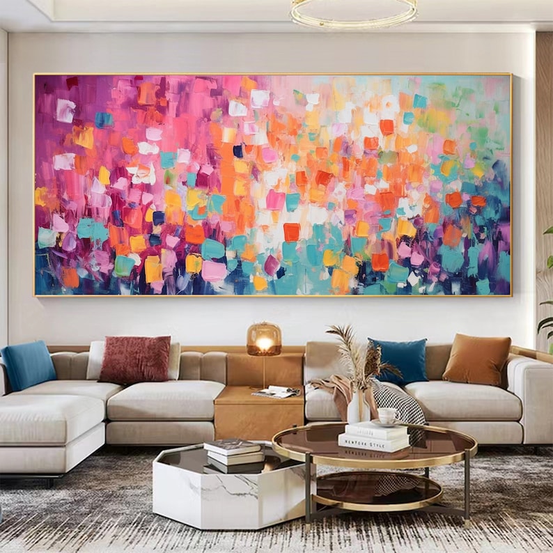 Abstract Colorful Block Oil Painting on Canvas, Large Wall Art, Original Minimalist Wall Art, Custom Painting Boho Living Room Home Decor - Oil Painting Haven