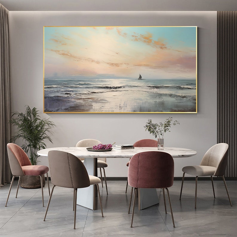 Abstract Nautical Oil Painting on Canvas, Large Wall Art, Original Ocean Landscape Painting Beach Decor Minimalist Art, Living Room Decor - Oil Painting Haven Oil Painting Haven