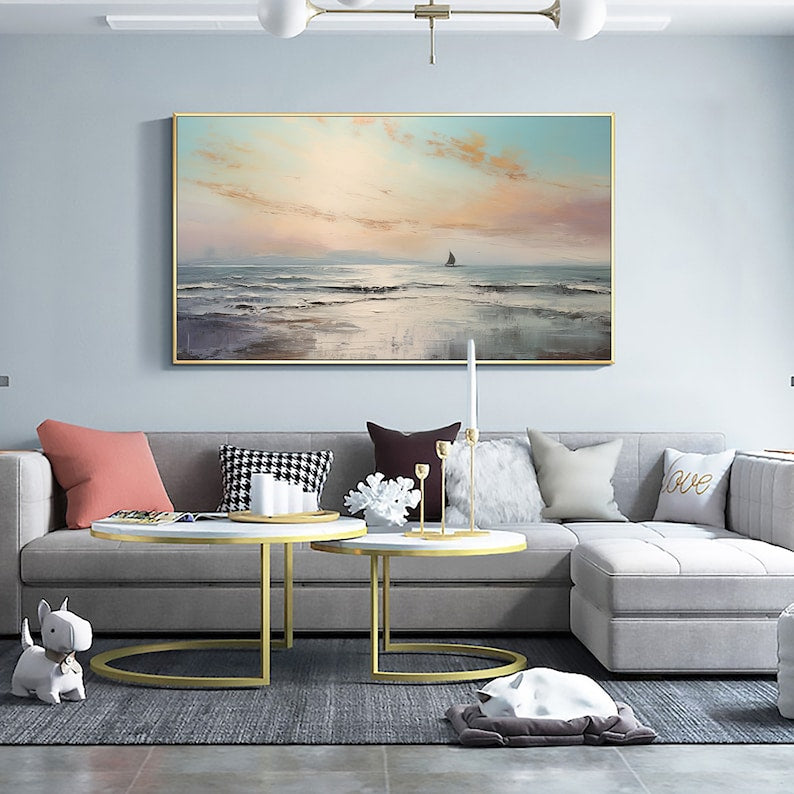 Abstract Nautical Oil Painting on Canvas, Large Wall Art, Original Ocean Landscape Painting Beach Decor Minimalist Art, Living Room Decor - Oil Painting Haven Oil Painting Haven