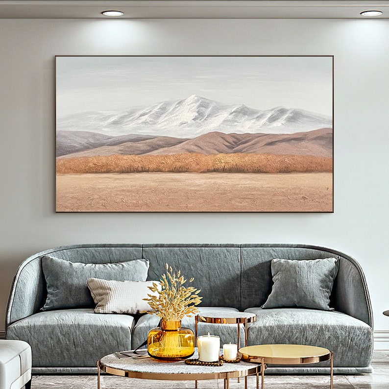 Minimalist Mountain Oil Painting on Canvas, Large Wall Art, Original Abstract Fall Landscape Art Custom Painting Boho Living Room Home Decor - Oil Painting Haven Oil Painting Haven