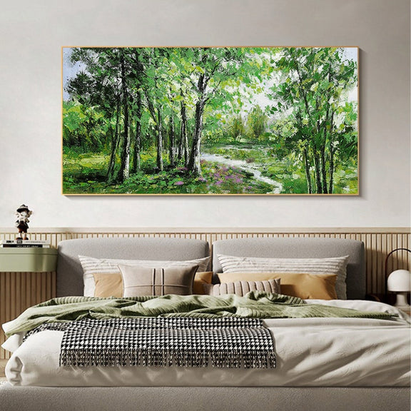 Abstract Forest Oil Painting on Canvas, Large Wall Art, Original Green Tree Landscape Art, Minimalist Custom Painting Living Room Home Decor - Oil Painting Haven Oil Painting Haven