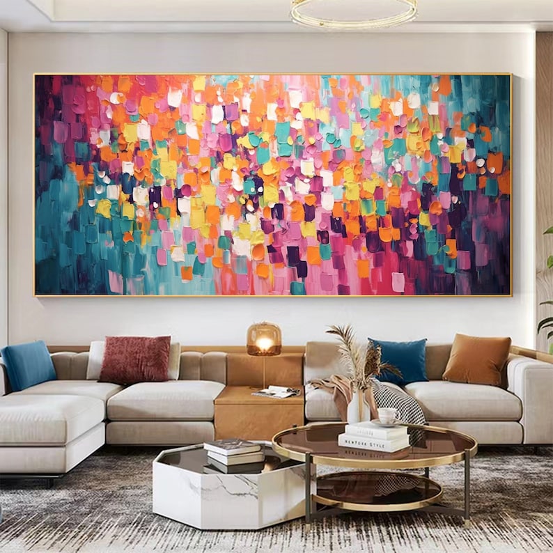 Original Colorful Block Oil Painting on Canvas, Large Wall Art, Abstract Minimalist Wall Art, Custom Painting Boho Living Room Home Decor - Oil Painting Haven