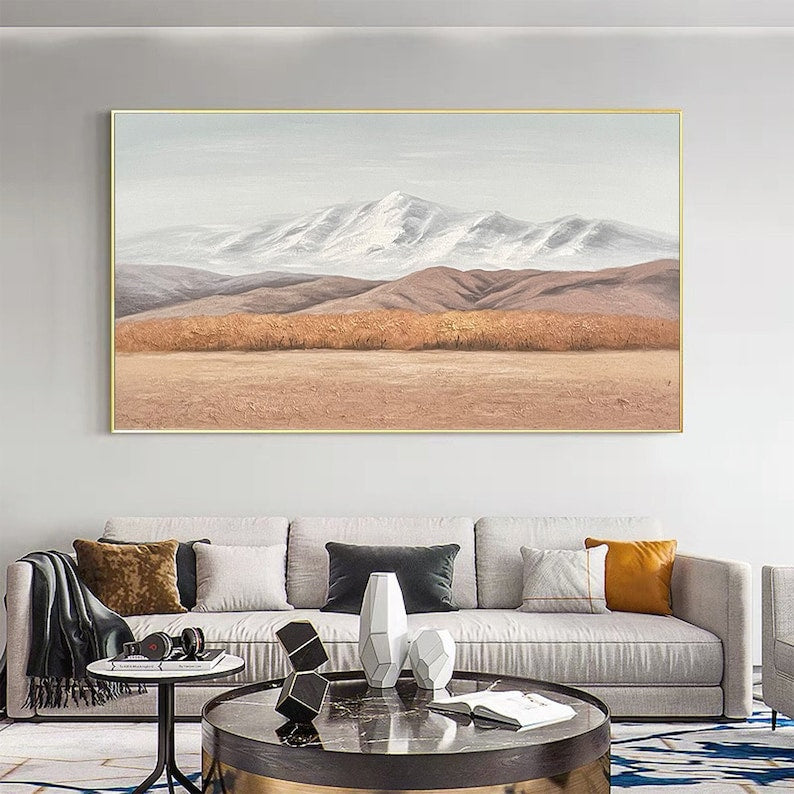 Minimalist Mountain Oil Painting on Canvas, Large Wall Art, Original Abstract Fall Landscape Art Custom Painting Boho Living Room Home Decor - Oil Painting Haven