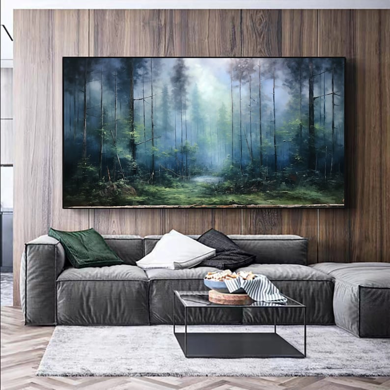 Large Abstract Forest Oil Painting On Canvas,Green Tree Wall Art,Original Nature Landscape Painting,Custom Painting,Modern Living Room Decor - Oil Painting Haven