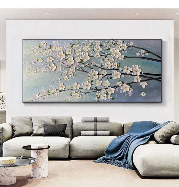 3D Flower Oil Painting On Canvas,Original White Cherry Flower,Large Wall Art, Palette Knife Painting,Textured Acrylic Painting,Handmade Art - Oil Painting Haven Oil Painting Haven