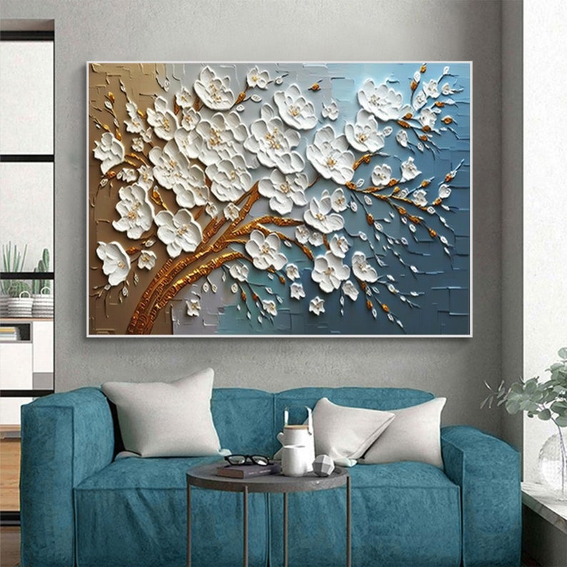 Abstract 3D Flower Oil Painting On Canvas, Large Wall Art Custom Painting Original Texture Floral Wall Art Minimalist Living Room Decor Gift - Oil Painting Haven Oil Painting Haven