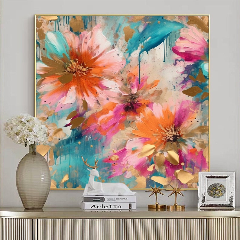 Large Original Flower Oil Painting On Canvas,Canvas Wall Art,Abstract Pink Floral Landscape Painting,Custom Painting,Living Room Home Decor - Oil Painting Haven