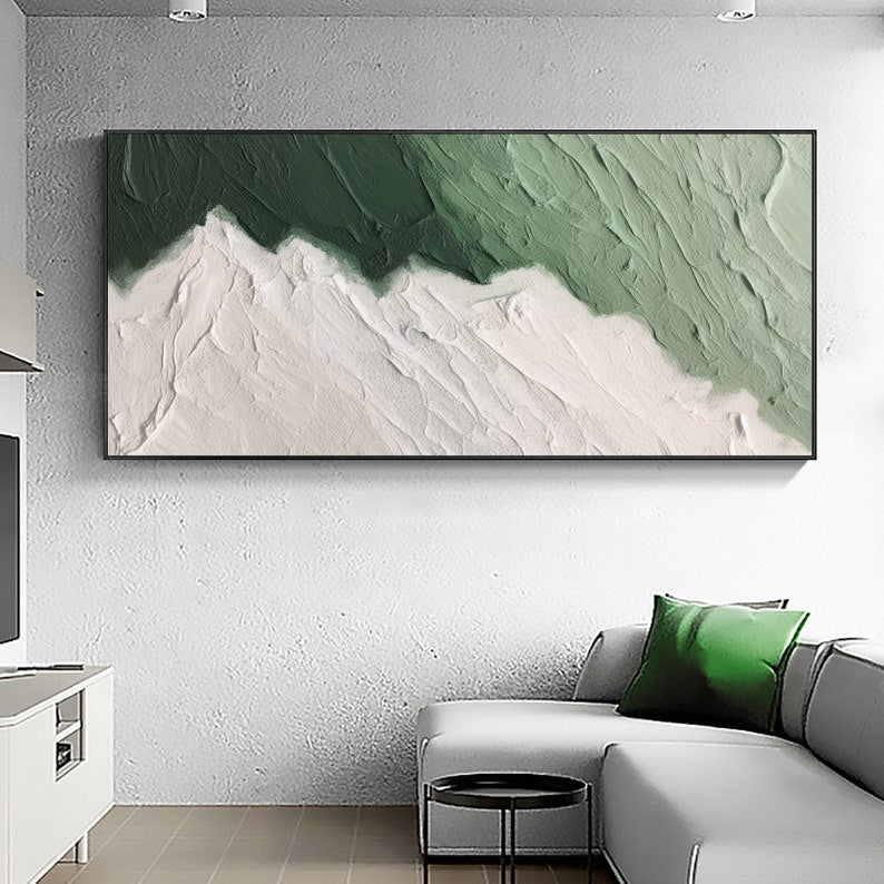 Large Original Beach Oil Painting on Canvas, Abstract Green Ocean Wave Painting, Textured Wall Art, Minimalist Art, Living Room Wall Decor - Oil Painting Haven Oil Painting Haven