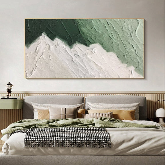 Large Original Beach Oil Painting on Canvas, Abstract Green Ocean Wave Painting, Textured Wall Art, Minimalist Art, Living Room Wall Decor - Oil Painting Haven Oil Painting Haven