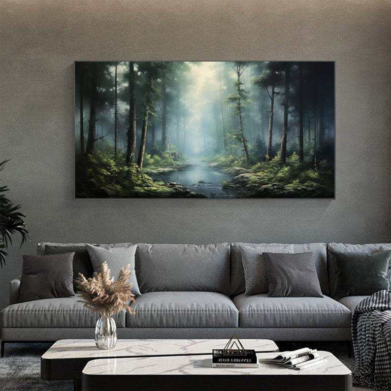 Large Abstract Forest Oil Painting On Canvas,Green Tree Wall Art,Original Nature Landscape Painting,Custom Painting,Modern Living Room Decor - Oil Painting Haven Oil Painting Haven