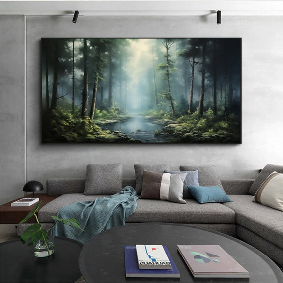 Large Abstract Forest Oil Painting On Canvas,Green Tree Wall Art,Original Nature Landscape Painting,Custom Painting,Modern Living Room Decor - Oil Painting Haven Oil Painting Haven