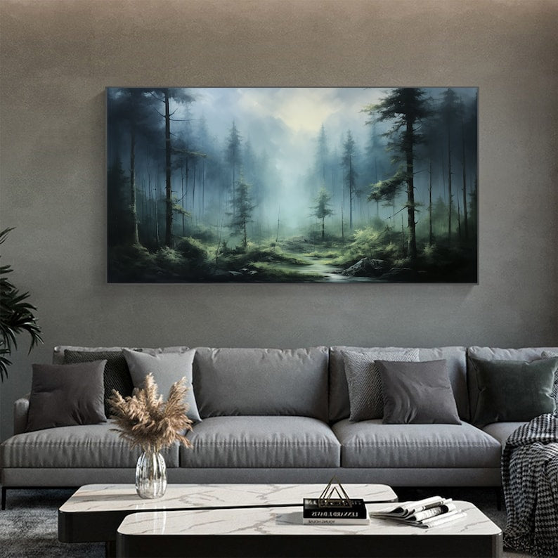 Original Forest Oil Painting on Canvas, Large Wall Art Custom Painting, Abstract Nature Landscape Art Green Tree Wall Decor Living Room Art - Oil Painting Haven Oil Painting Haven