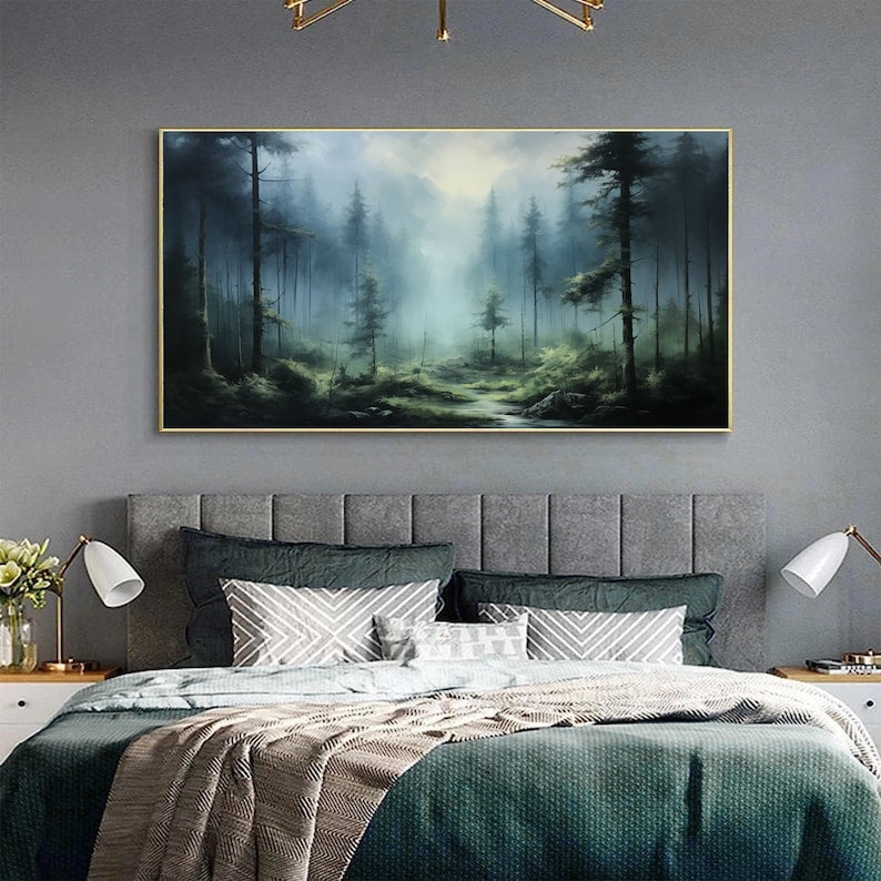 Original Forest Oil Painting on Canvas, Large Wall Art Custom Painting, Abstract Nature Landscape Art Green Tree Wall Decor Living Room Art - Oil Painting Haven Oil Painting Haven