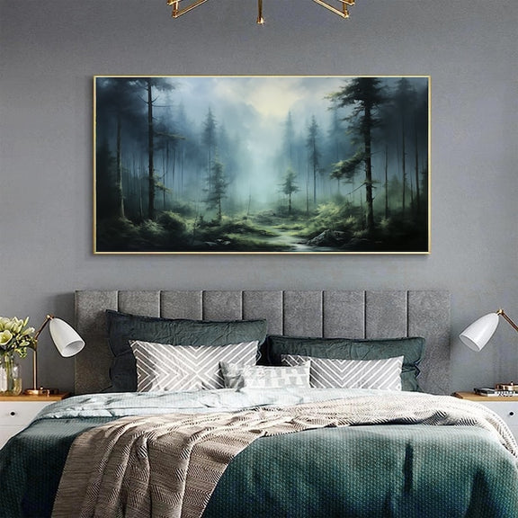 Original Forest Oil Painting on Canvas, Large Wall Art Custom Painting, Abstract Nature Landscape Art Green Tree Wall Decor Living Room Art - Oil Painting Haven Oil Painting Haven