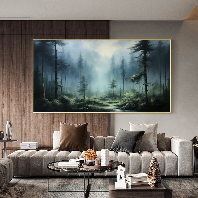 Original Forest Oil Painting on Canvas, Large Wall Art Custom Painting, Abstract Nature Landscape Art Green Tree Wall Decor Living Room Art - Oil Painting Haven Oil Painting Haven