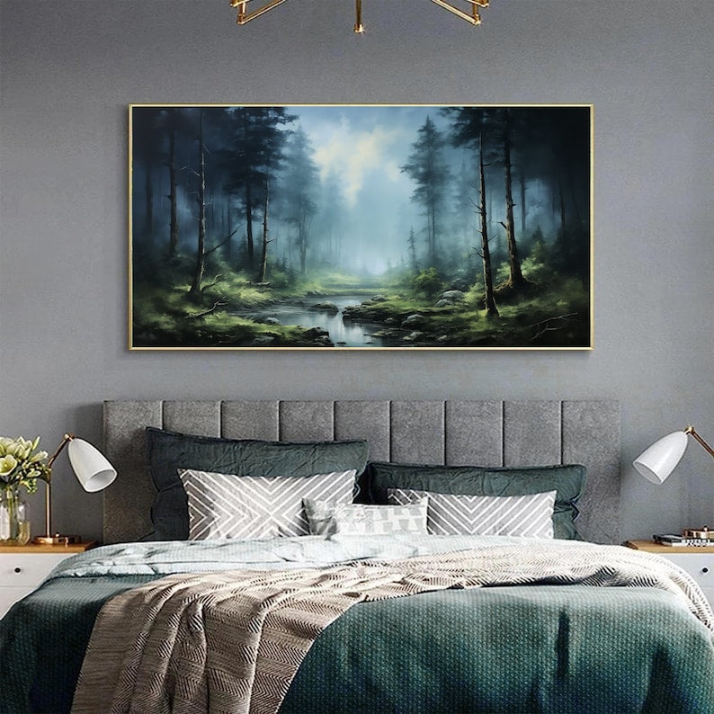 Minimalist Lush Forest Oil Painting on Canvas, Large Wall Art Custom Painting Original Abstract Green Tree Wall Decor Living Room Home Decor - Oil Painting Haven Oil Painting Haven