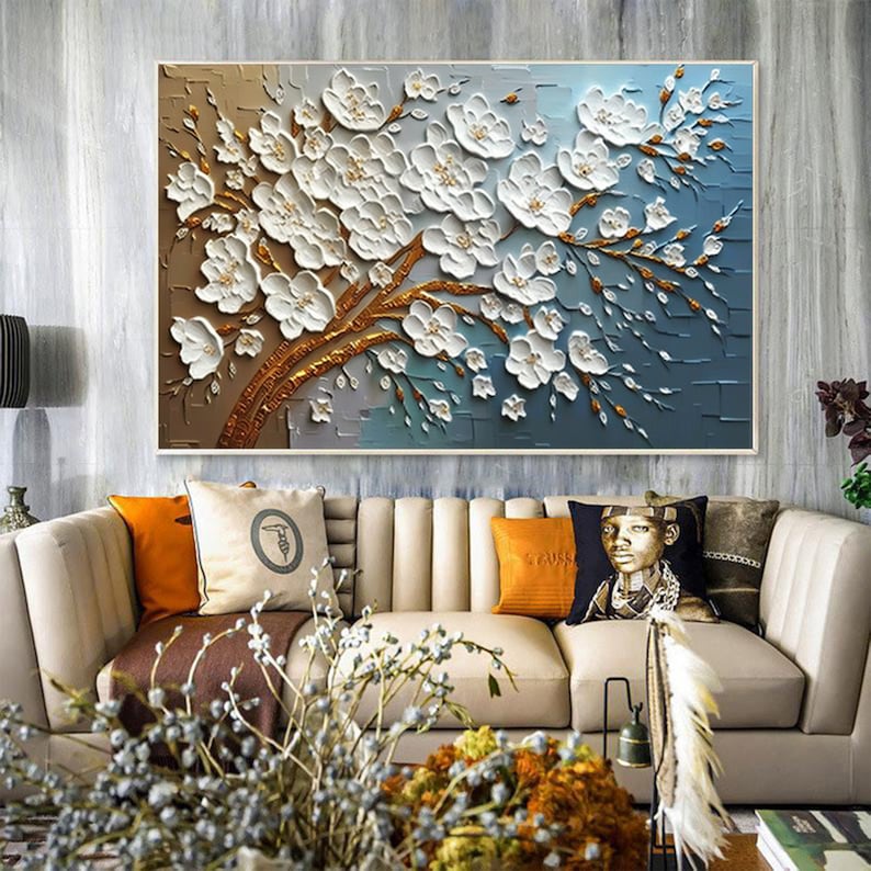 Abstract 3D Flower Oil Painting On Canvas, Large Wall Art Custom Painting Original Texture Floral Wall Art Minimalist Living Room Decor Gift - Oil Painting Haven Oil Painting Haven