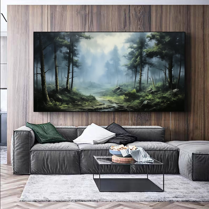 Original Forest Oil Painting on Canvas, Large Wall Art Custom Painting, Abstract Nature Landscape Art Green Tree Wall Decor Living Room Art - Oil Painting Haven Oil Painting Haven