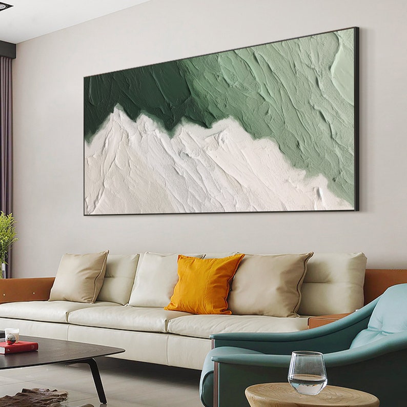 Large Original Beach Oil Painting on Canvas, Abstract Green Ocean Wave Painting, Textured Wall Art, Minimalist Art, Living Room Wall Decor - Oil Painting Haven Oil Painting Haven