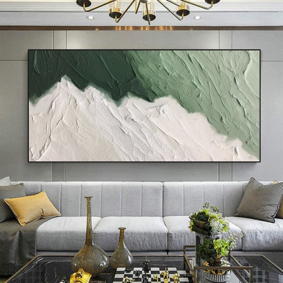 Large Original Beach Oil Painting on Canvas, Abstract Green Ocean Wave Painting, Textured Wall Art, Minimalist Art, Living Room Wall Decor - Oil Painting Haven Oil Painting Haven