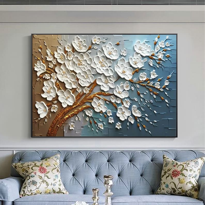 Abstract 3D Flower Oil Painting On Canvas, Large Wall Art Custom Painting Original Texture Floral Wall Art Minimalist Living Room Decor Gift - Oil Painting Haven