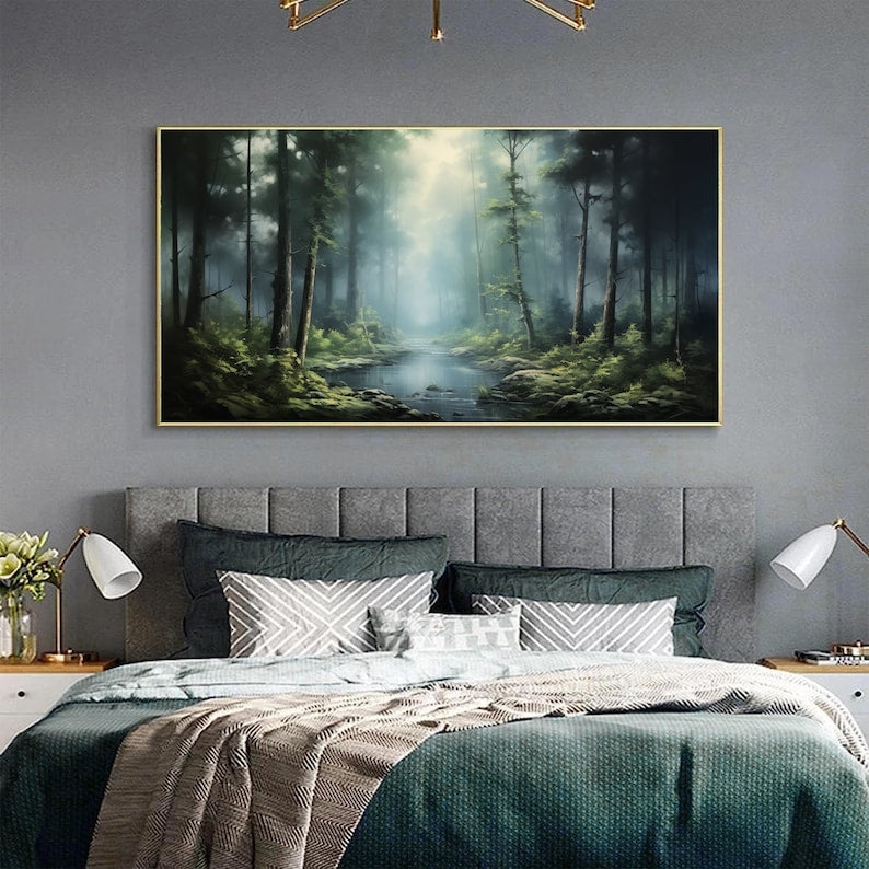 Large Abstract Forest Oil Painting On Canvas,Green Tree Wall Art,Original Nature Landscape Painting,Custom Painting,Modern Living Room Decor - Oil Painting Haven Oil Painting Haven