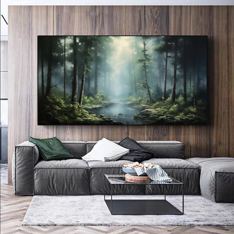 Large Abstract Forest Oil Painting On Canvas,Green Tree Wall Art,Original Nature Landscape Painting,Custom Painting,Modern Living Room Decor - Oil Painting Haven Oil Painting Haven