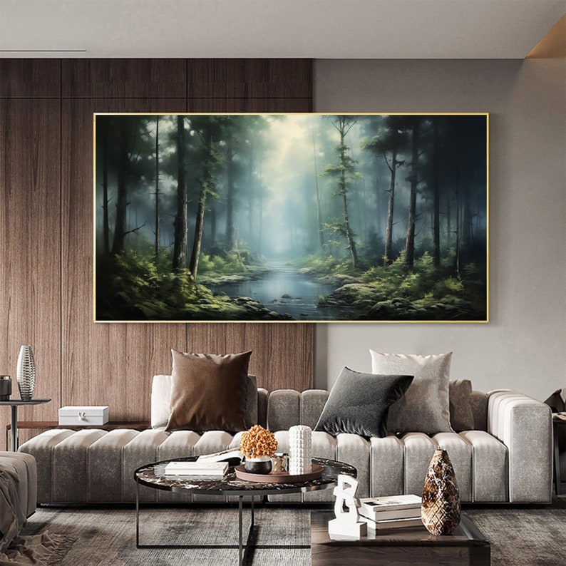 Large Abstract Forest Oil Painting On Canvas,Green Tree Wall Art,Original Nature Landscape Painting,Custom Painting,Modern Living Room Decor - Oil Painting Haven Oil Painting Haven