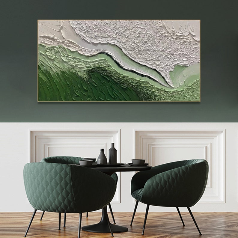 Original Minimalist Beach Oil Painting on Canvas,Abstract Texture Green Ocean Wave Painting,Custom Painting,Large Wall Art Living Room Decor - Oil Painting Haven Oil Painting Haven