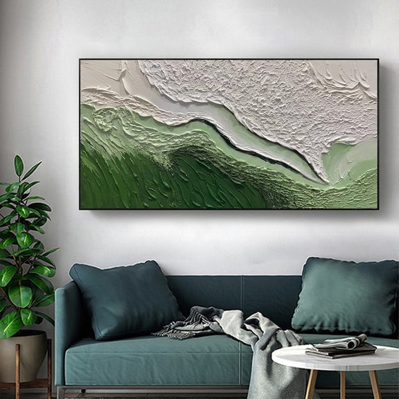 Original Minimalist Beach Oil Painting on Canvas,Abstract Texture Green Ocean Wave Painting,Custom Painting,Large Wall Art Living Room Decor - Oil Painting Haven Oil Painting Haven