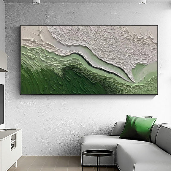 Original Minimalist Beach Oil Painting on Canvas,Abstract Texture Green Ocean Wave Painting,Custom Painting,Large Wall Art Living Room Decor - Oil Painting Haven Oil Painting Haven