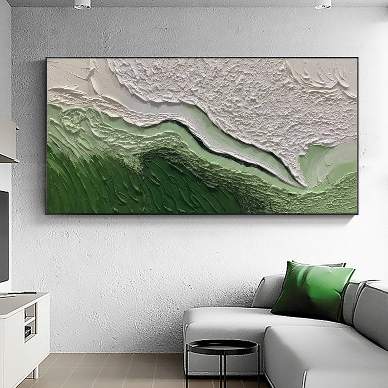 Original Minimalist Beach Oil Painting on Canvas,Abstract Texture Green Ocean Wave Painting,Custom Painting,Large Wall Art Living Room Decor - Oil Painting Haven Oil Painting Haven