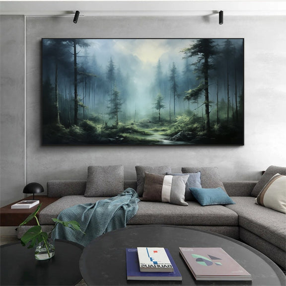 Original Forest Oil Painting on Canvas, Large Wall Art Custom Painting, Abstract Nature Landscape Art Green Tree Wall Decor Living Room Art - Oil Painting Haven Oil Painting Haven