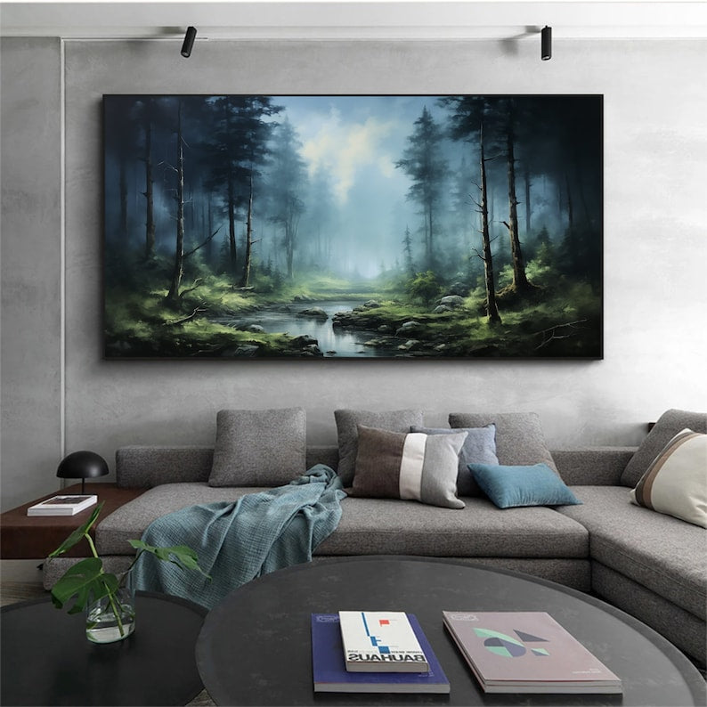 Minimalist Lush Forest Oil Painting on Canvas, Large Wall Art Custom Painting Original Abstract Green Tree Wall Decor Living Room Home Decor - Oil Painting Haven Oil Painting Haven