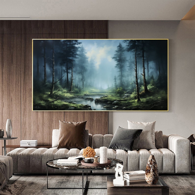 Minimalist Lush Forest Oil Painting on Canvas, Large Wall Art Custom Painting Original Abstract Green Tree Wall Decor Living Room Home Decor - Oil Painting Haven Oil Painting Haven