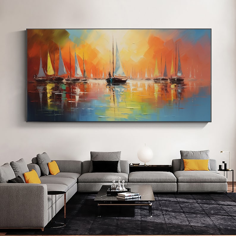 Original Nautical Oil Painting On Canvas Large Wall Art Custom Painting, Abstract Sailboat Art Ocean Decor Minimalist Living Room Decor Gift - Oil Painting Haven Oil Painting Haven