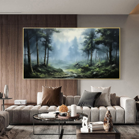 Original Forest Oil Painting on Canvas, Large Wall Art Custom Painting, Abstract Nature Landscape Art Green Tree Wall Decor Living Room Art - Oil Painting Haven Oil Painting Haven