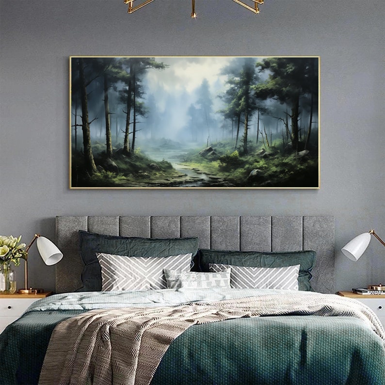 Original Forest Oil Painting on Canvas, Large Wall Art Custom Painting, Abstract Nature Landscape Art Green Tree Wall Decor Living Room Art - Oil Painting Haven Oil Painting Haven